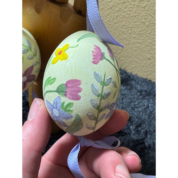 Hand-Painted Floral Easter Hanging Eggs With Lavender Ribbon - Picture 7 of 9